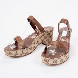 Gucci Monogram Calfskin Wedge Sandals